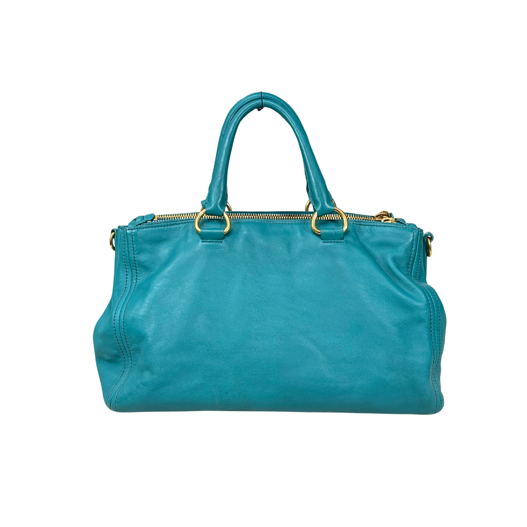 Vitello Daino Leather Bag Turquoise Gold Hardware