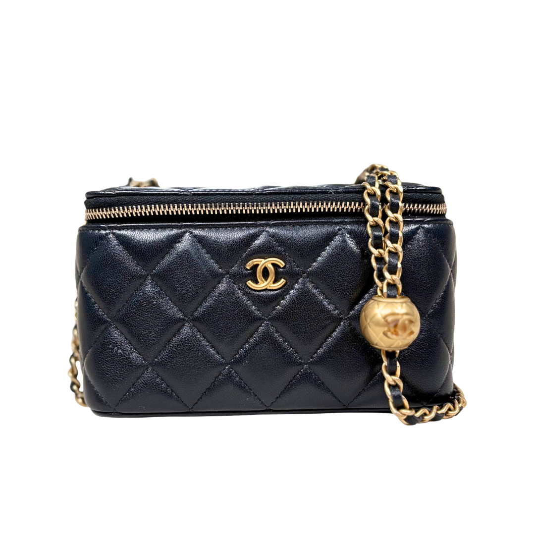 Vanity Case Pearl Crush Lambskin Leather Gold Hardware Microchip