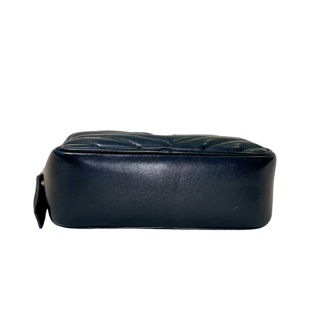 Camera Bag Chevron Black Calfskin Leather Gold Hardware