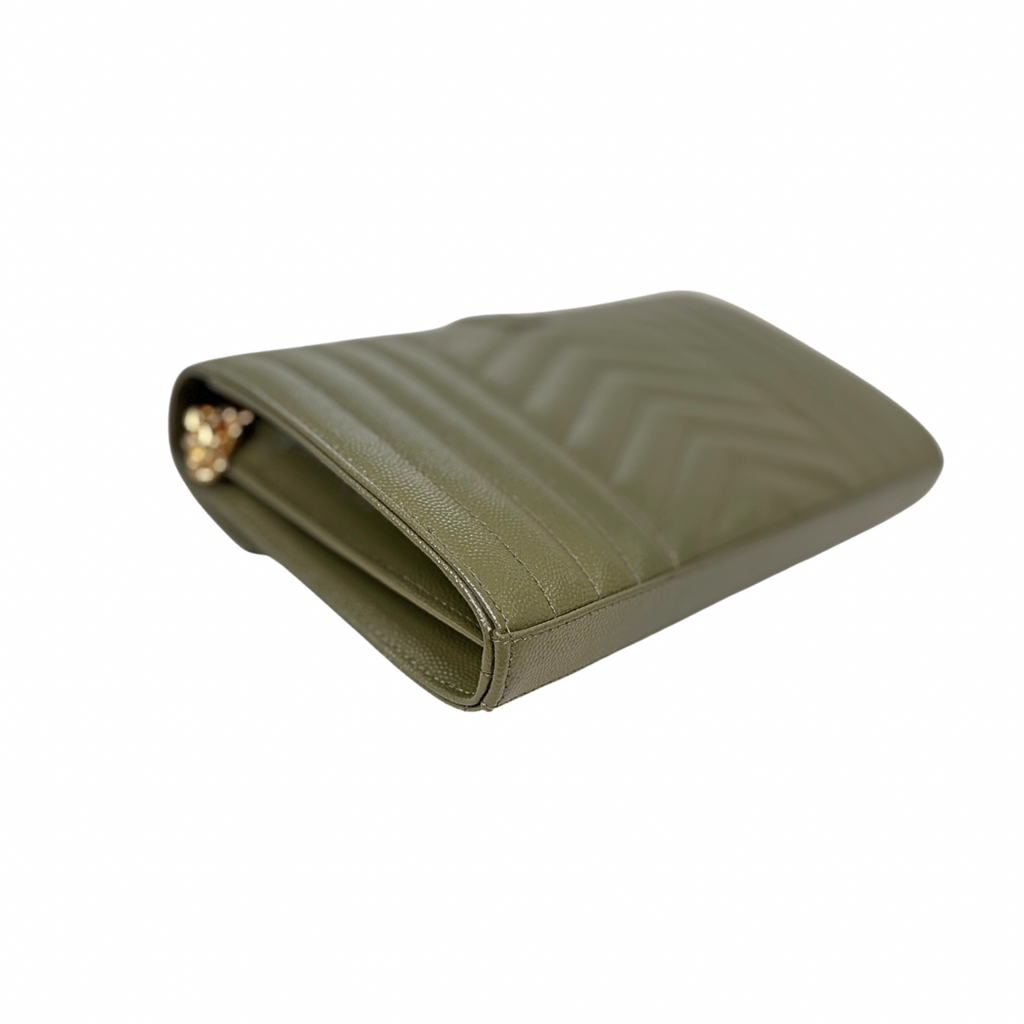 Envelope Small Olive Green Caviar Leather Gold Hardware