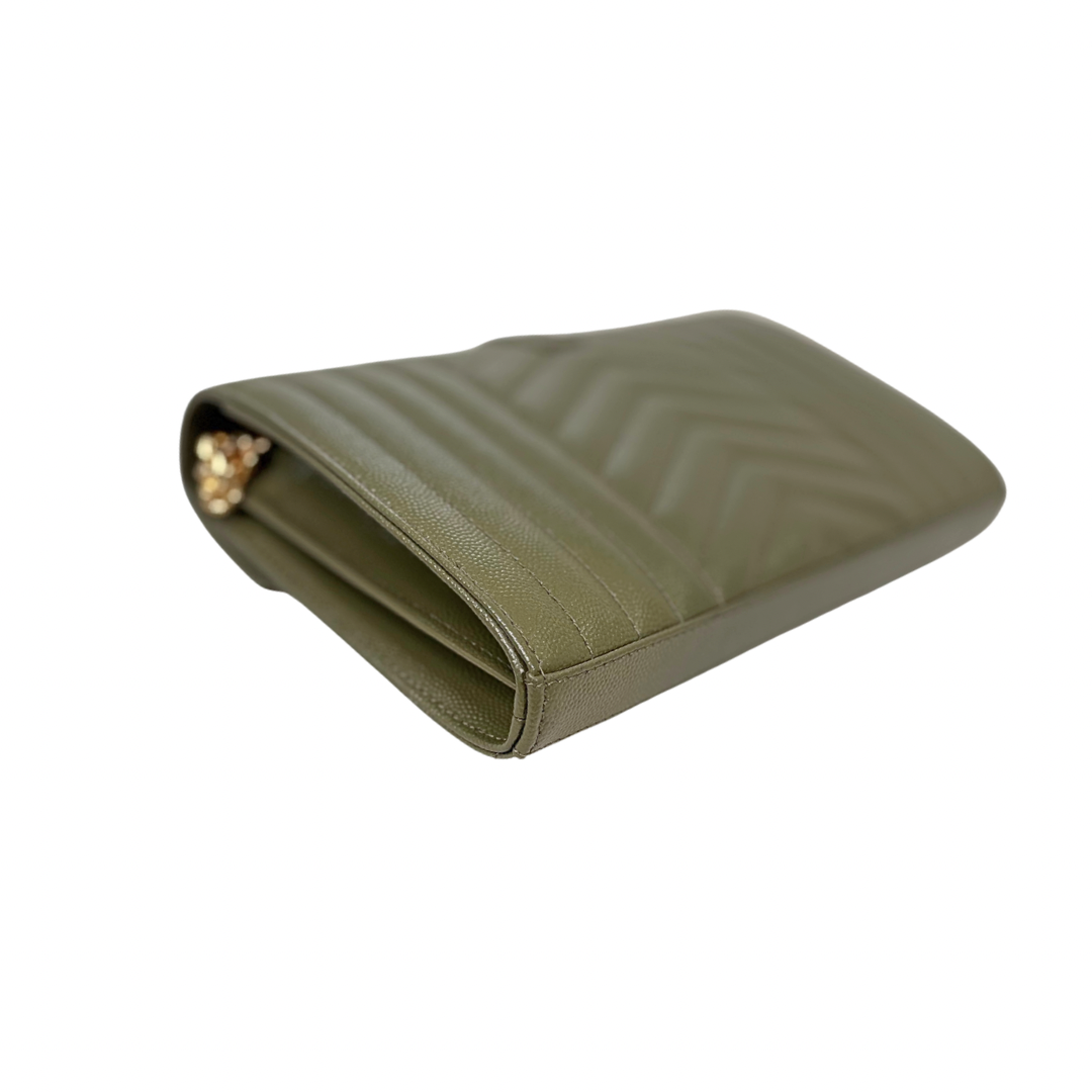 Envelope Small Olive Green Caviar Leather Gold Hardware