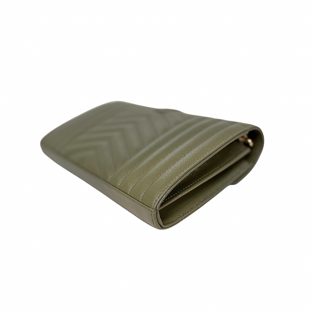 Envelope Small Olive Green Caviar Leather Gold Hardware