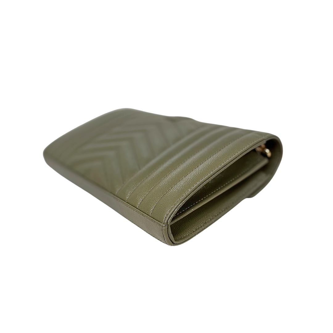 Envelope Small Olive Green Caviar Leather Gold Hardware
