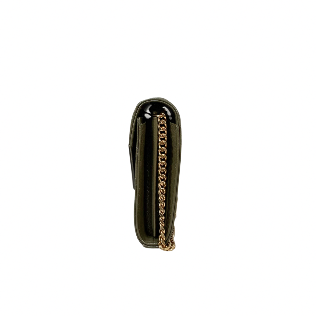 Envelope Small Olive Green Caviar Leather Gold Hardware