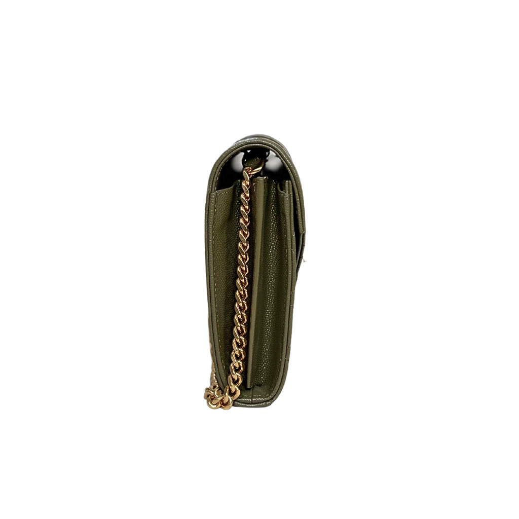 Envelope Small Olive Green Caviar Leather Gold Hardware