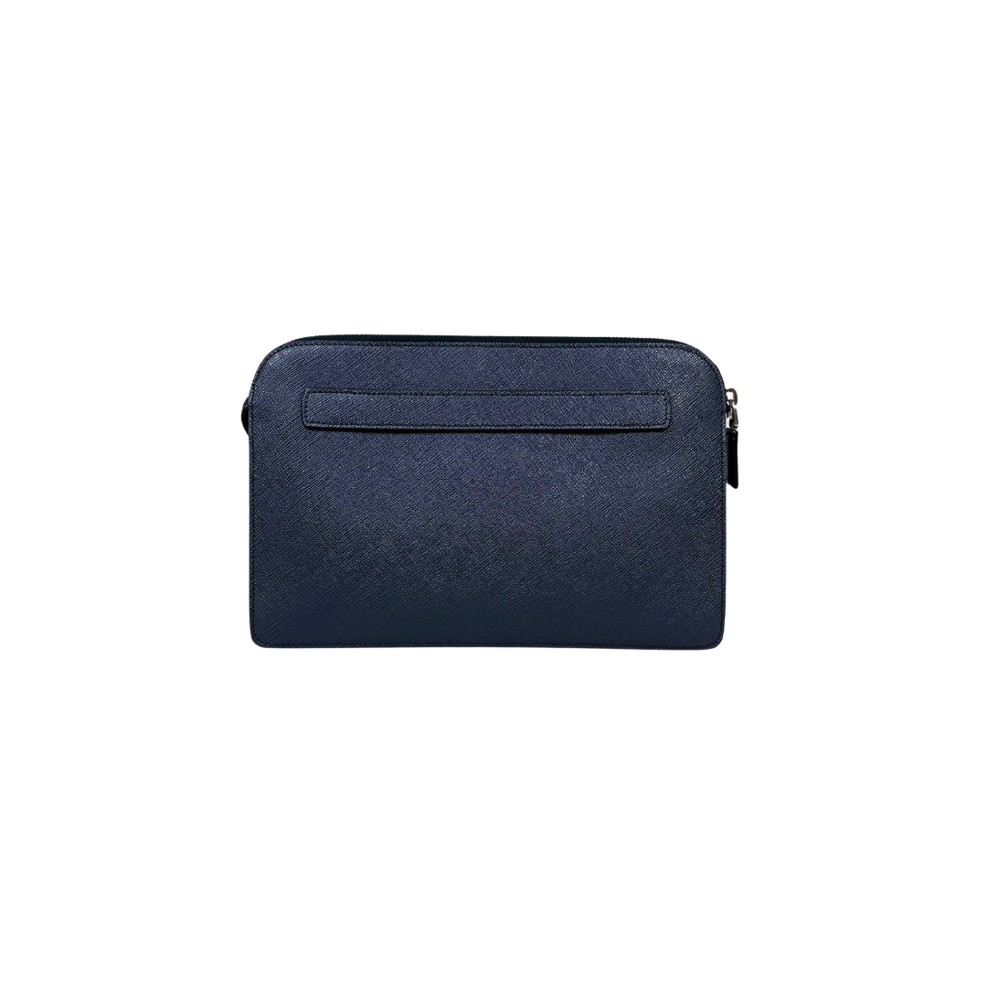Clutch Saffiano Leather Navy Blue Silver Hardware