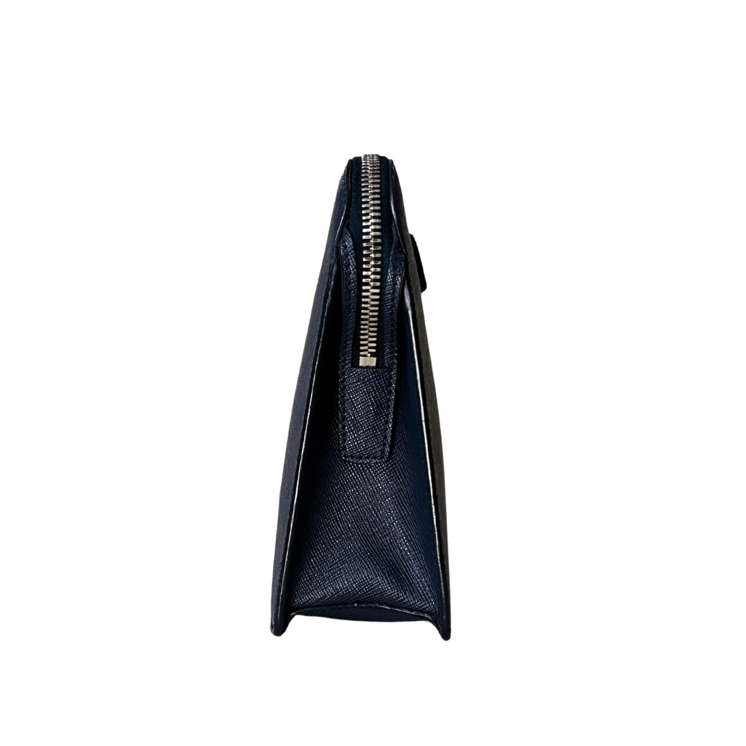 Clutch Saffiano Leather Navy Blue Silver Hardware