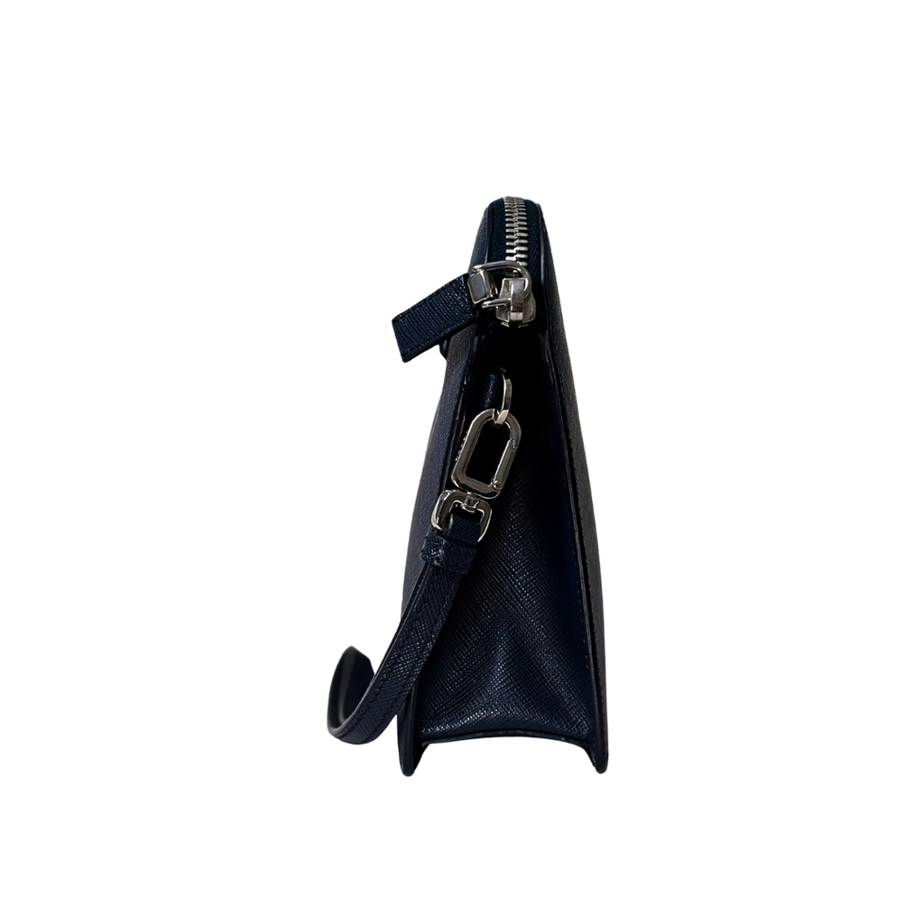Clutch Saffiano Leather Navy Blue Silver Hardware