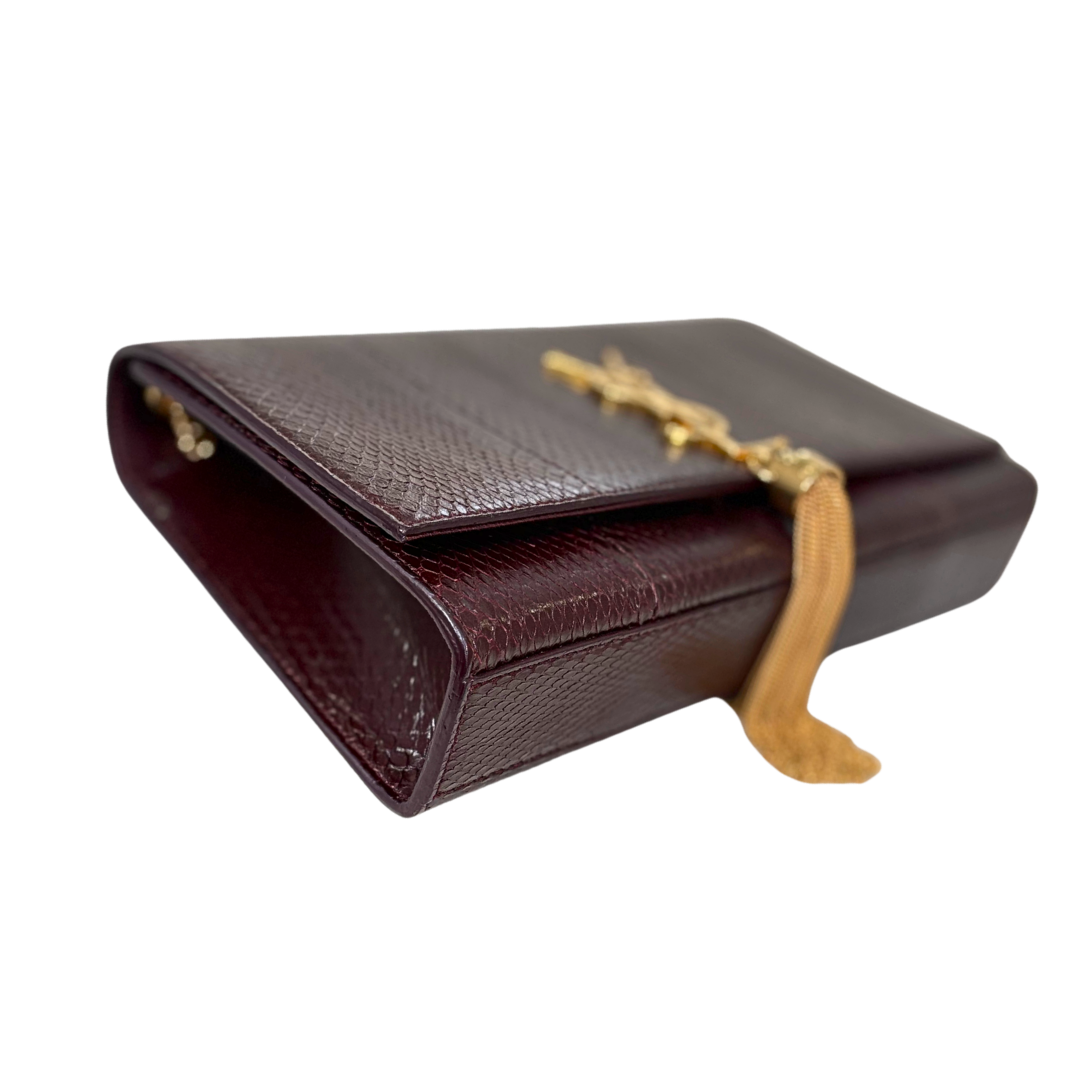 Python Kate Tassel Bag Medium Burgundy Gold Hardware