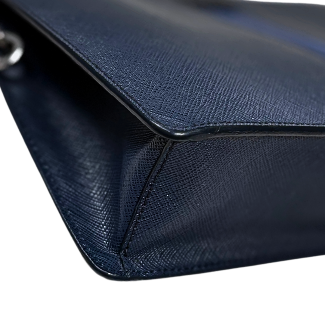 Clutch Saffiano Leather Navy Blue Silver Hardware