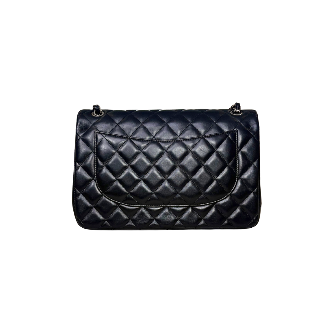 Classic Double Flap Jumbo Black Lambskin Leather Silver Hardware Series 26
