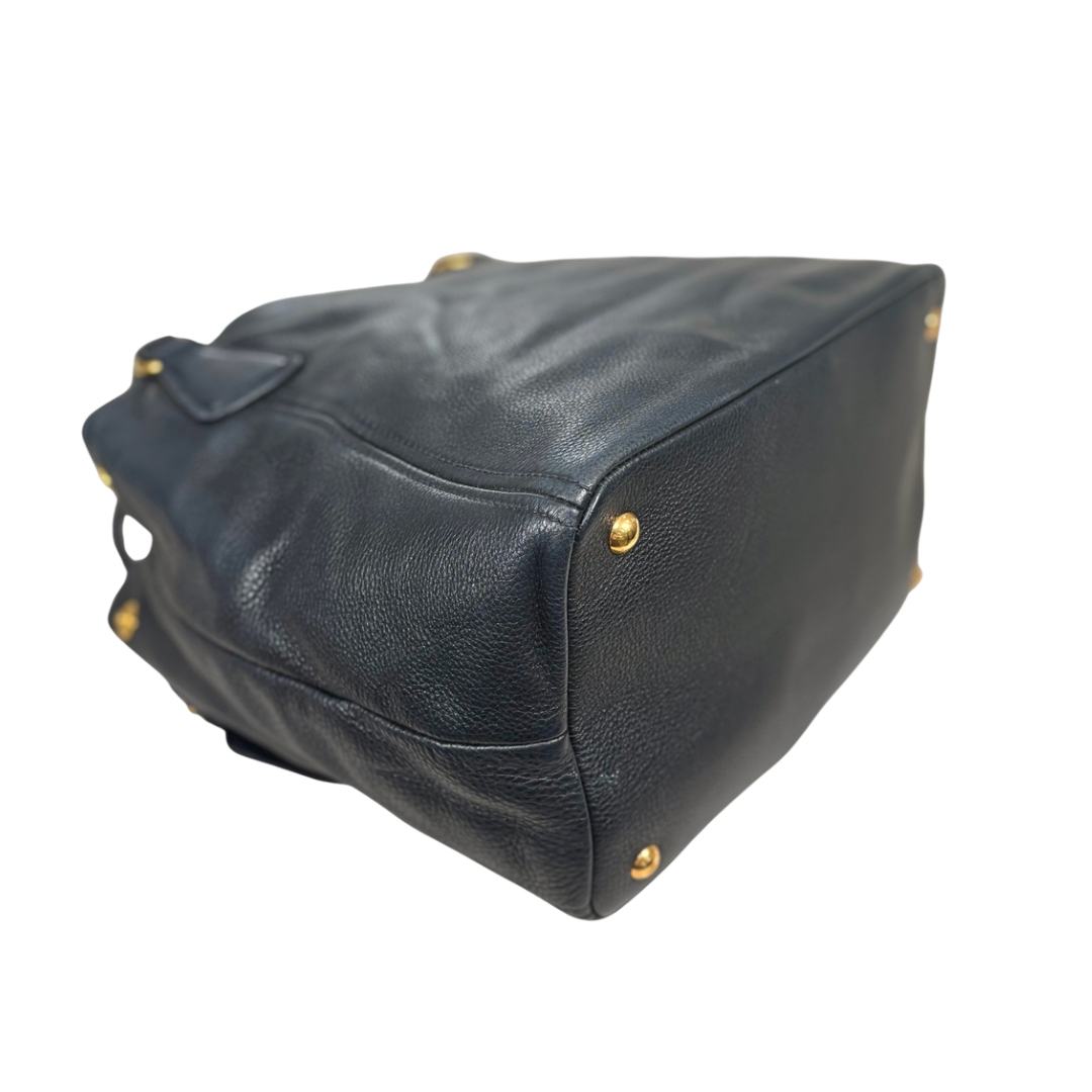Vitello Daino Tote Bag Black Gold Hardware