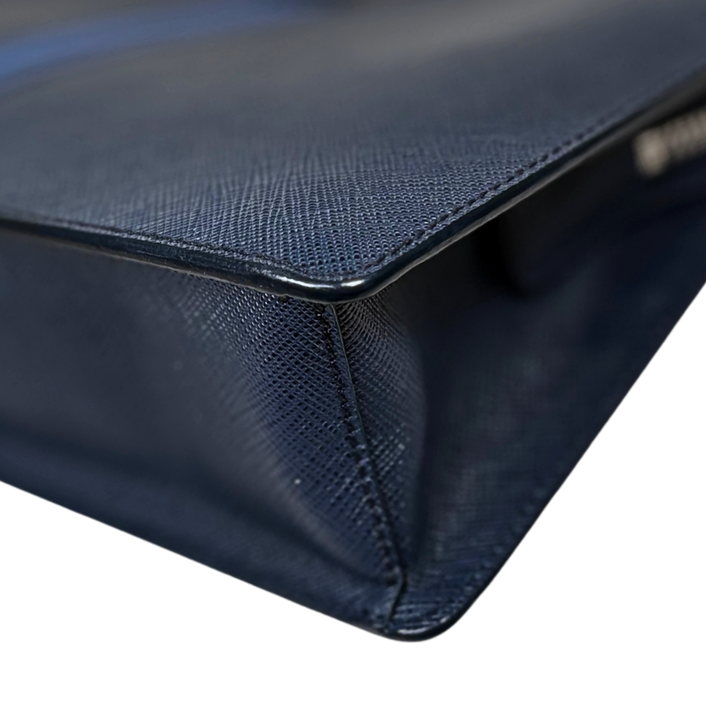 Clutch Saffiano Leather Navy Blue Silver Hardware