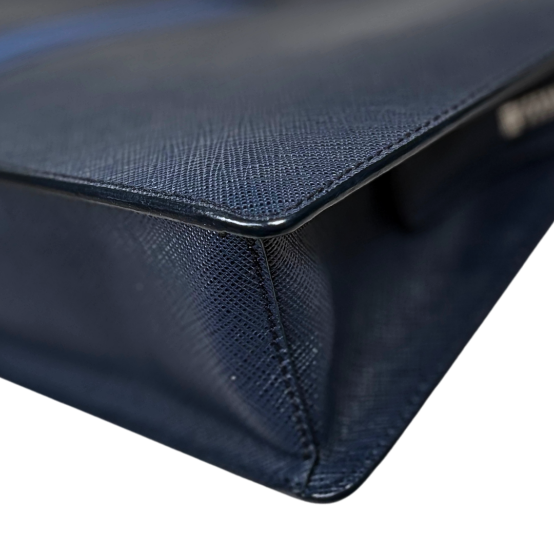 Clutch Saffiano Leather Navy Blue Silver Hardware