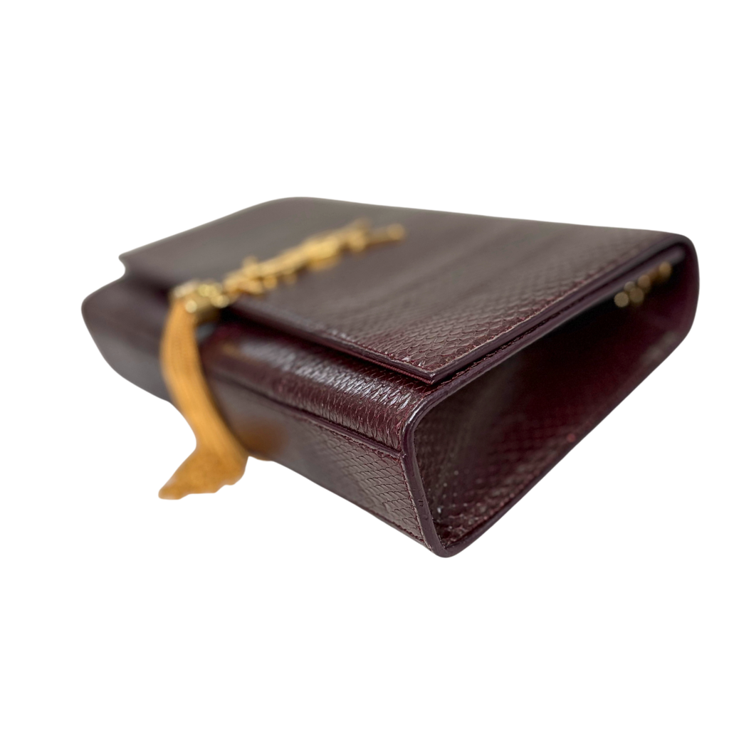 Python Kate Tassel Bag Medium Burgundy Gold Hardware