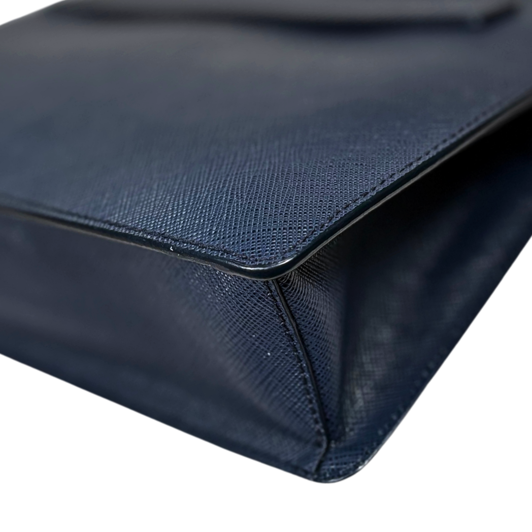 Clutch Saffiano Leather Navy Blue Silver Hardware