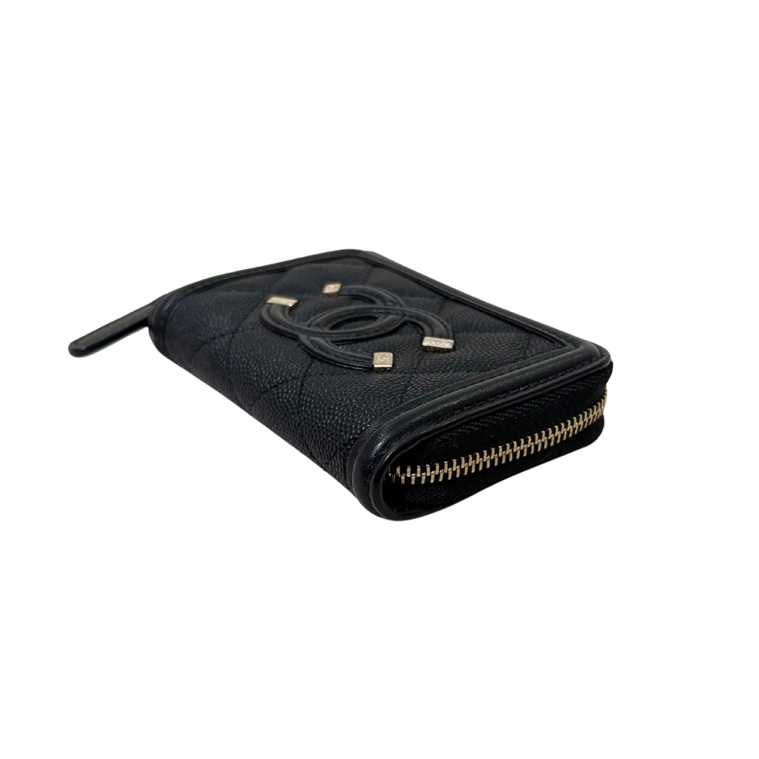 Filigree Wallet Black Caviar Leather Gold Hardware