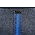 Clutch Saffiano Leather Navy Blue Silver Hardware