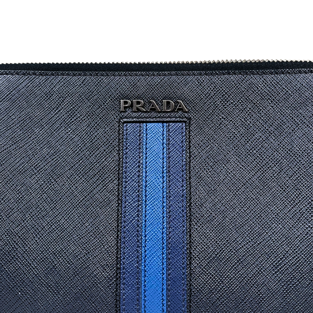 Clutch Saffiano Leather Navy Blue Silver Hardware