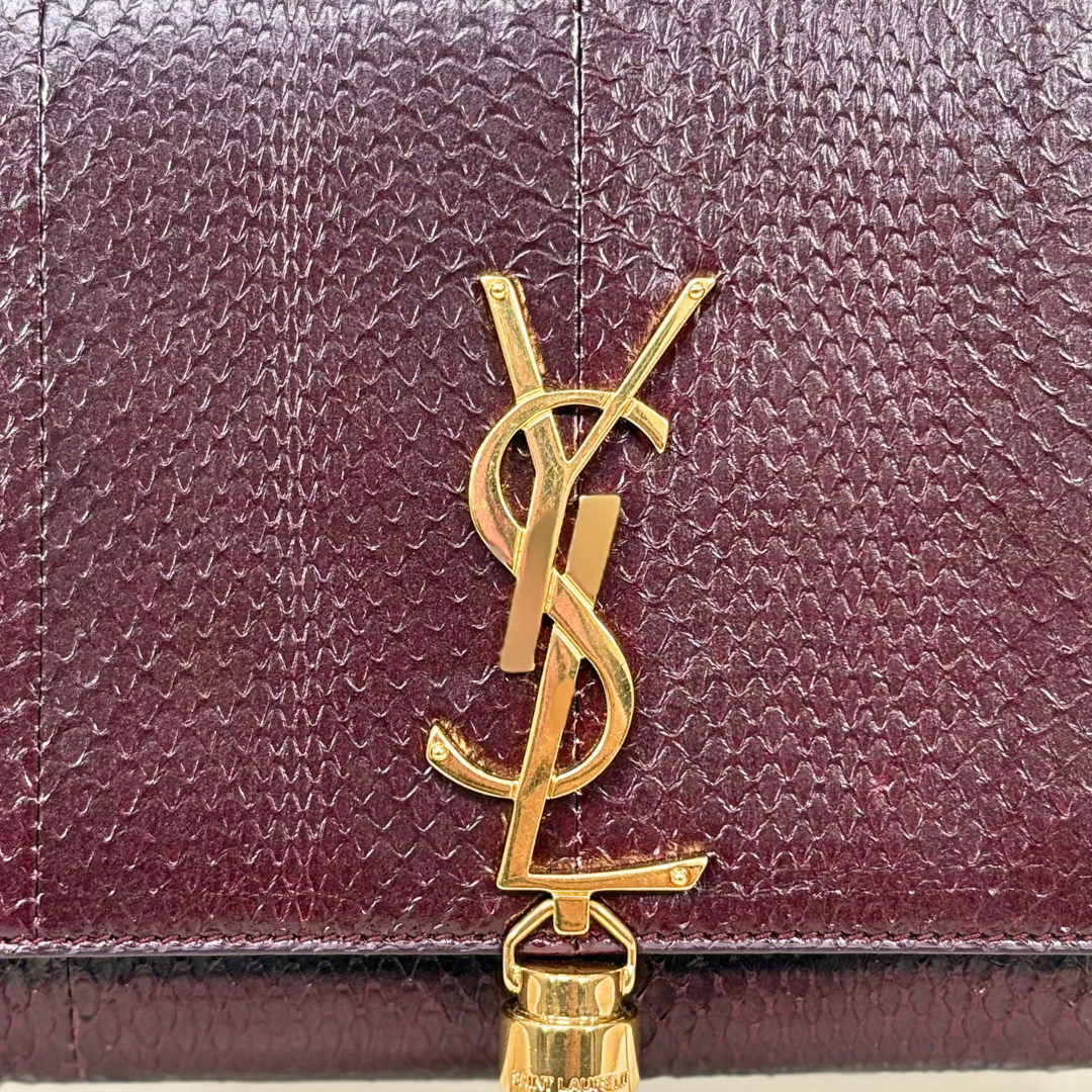 Python Kate Tassel Bag Medium Burgundy Gold Hardware