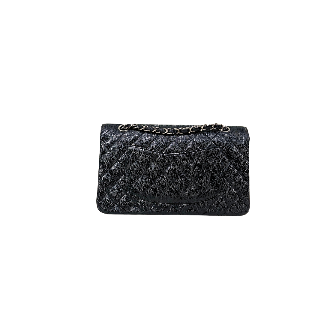 Classic Double Flap Medium Black Caviar Leather Silver Hardware Series 15