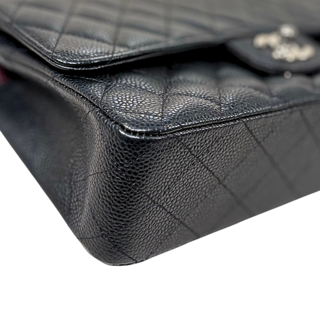 Classic Double Flap Medium Black Caviar Leather Silver Hardware Series 15