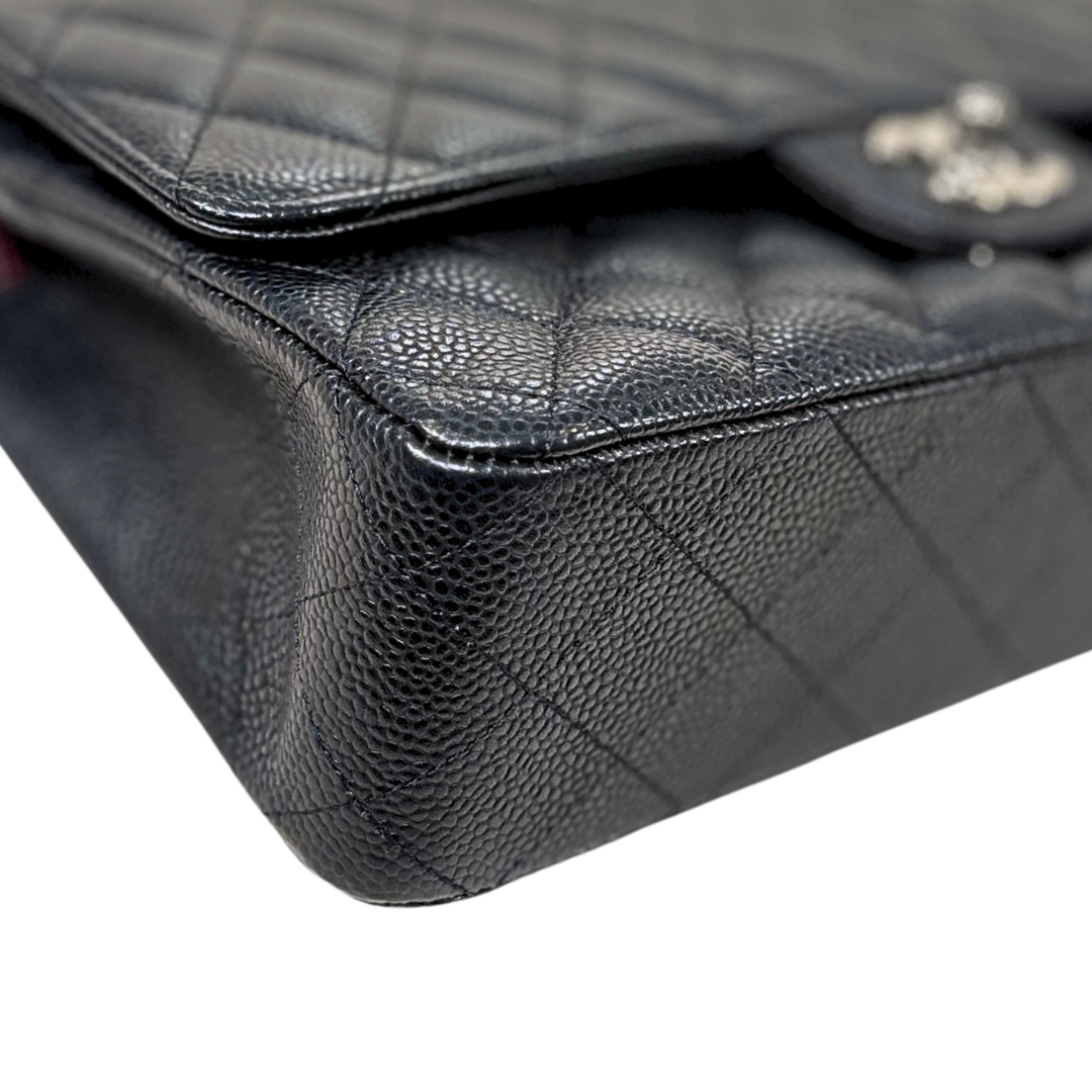 Classic Double Flap Medium Black Caviar Leather Silver Hardware Series 15