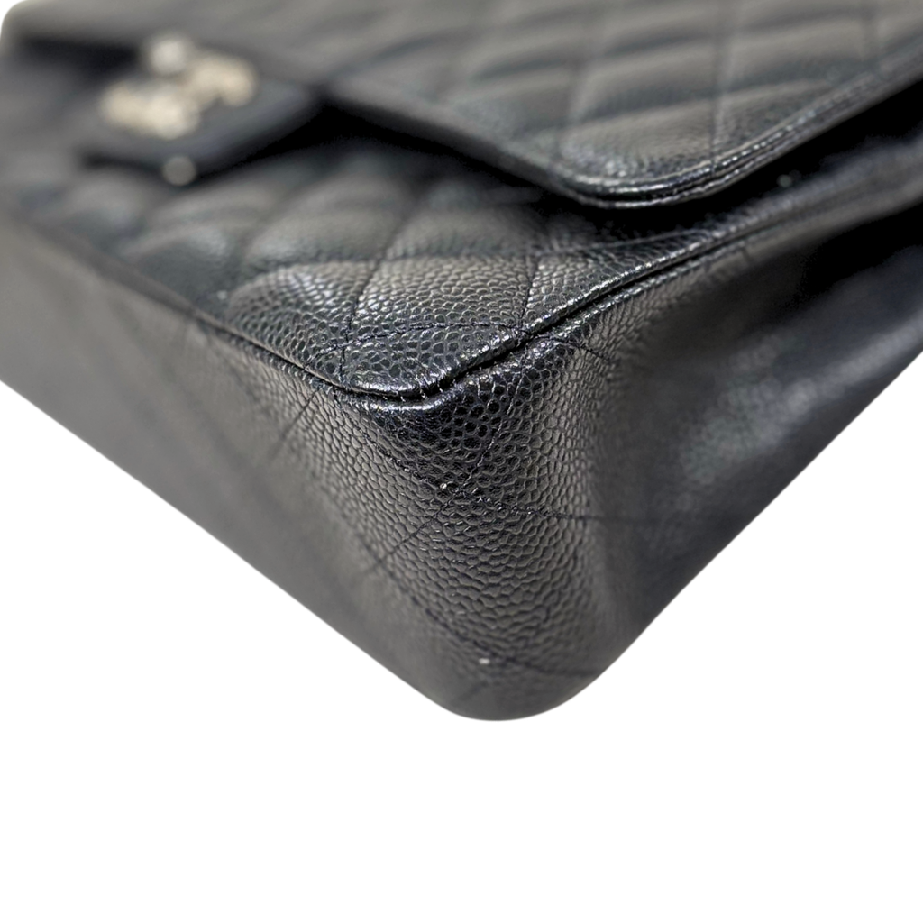 Classic Double Flap Medium Black Caviar Leather Silver Hardware Series 15