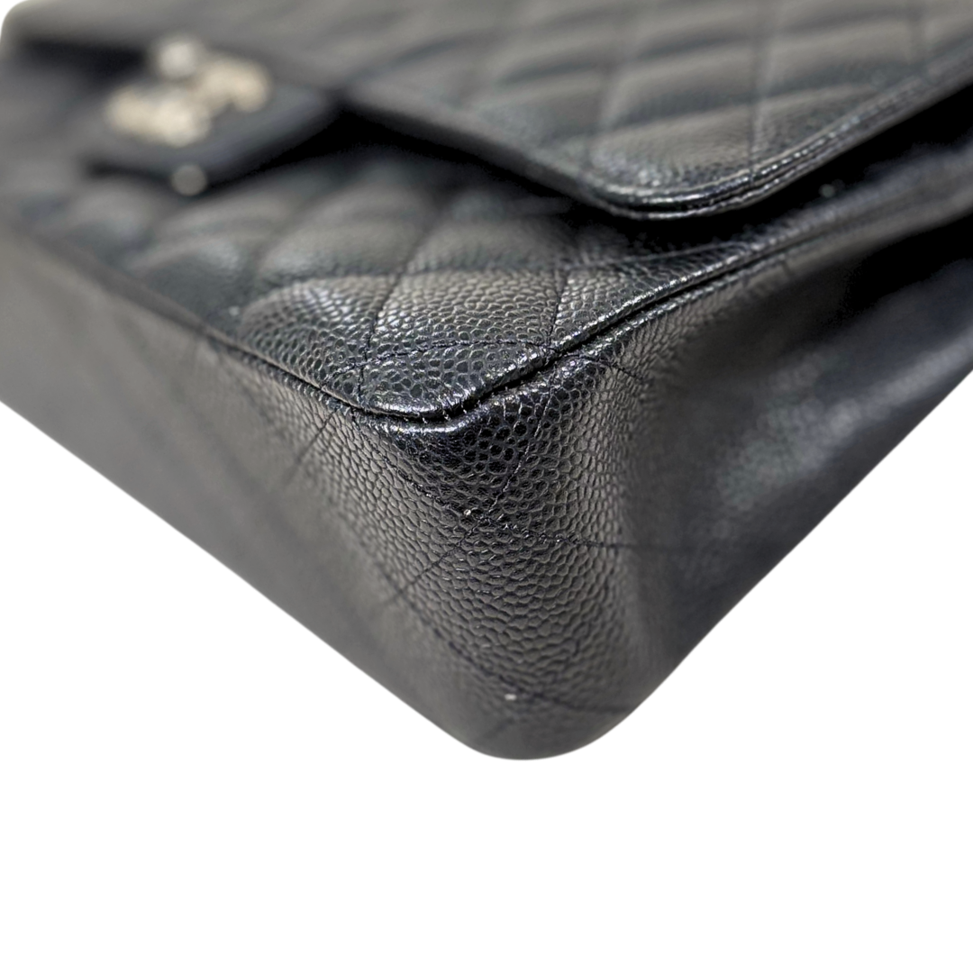 Classic Double Flap Medium Black Caviar Leather Silver Hardware Series 15