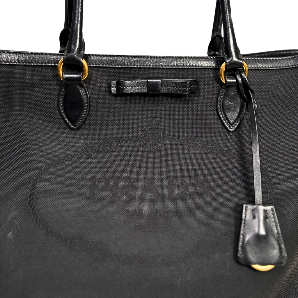 Canvas Tote Bag Black Gold Hardware