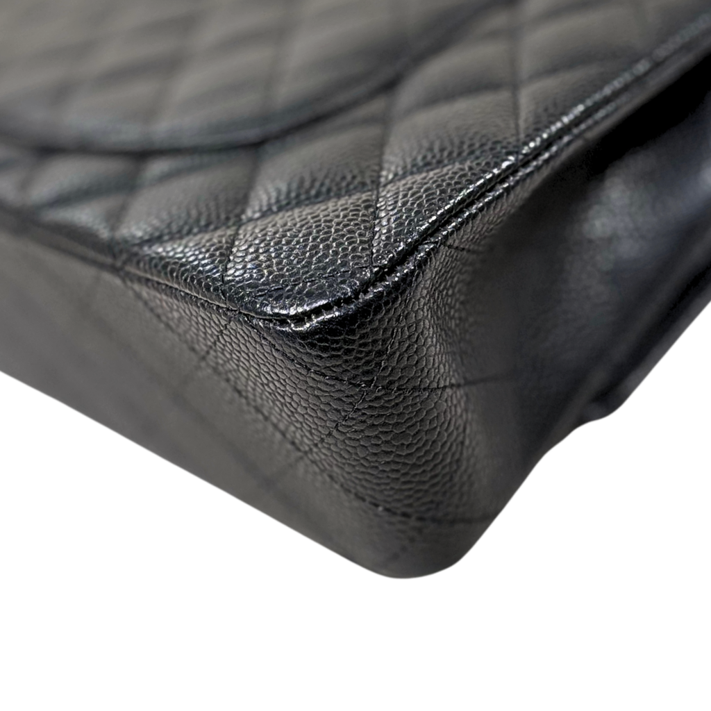 Classic Double Flap Medium Black Caviar Leather Silver Hardware Series 15