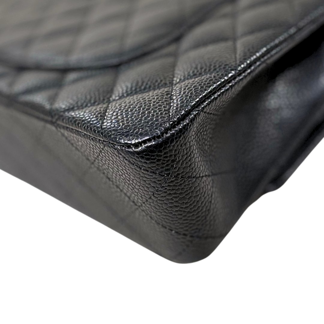 Classic Double Flap Medium Black Caviar Leather Silver Hardware Series 15