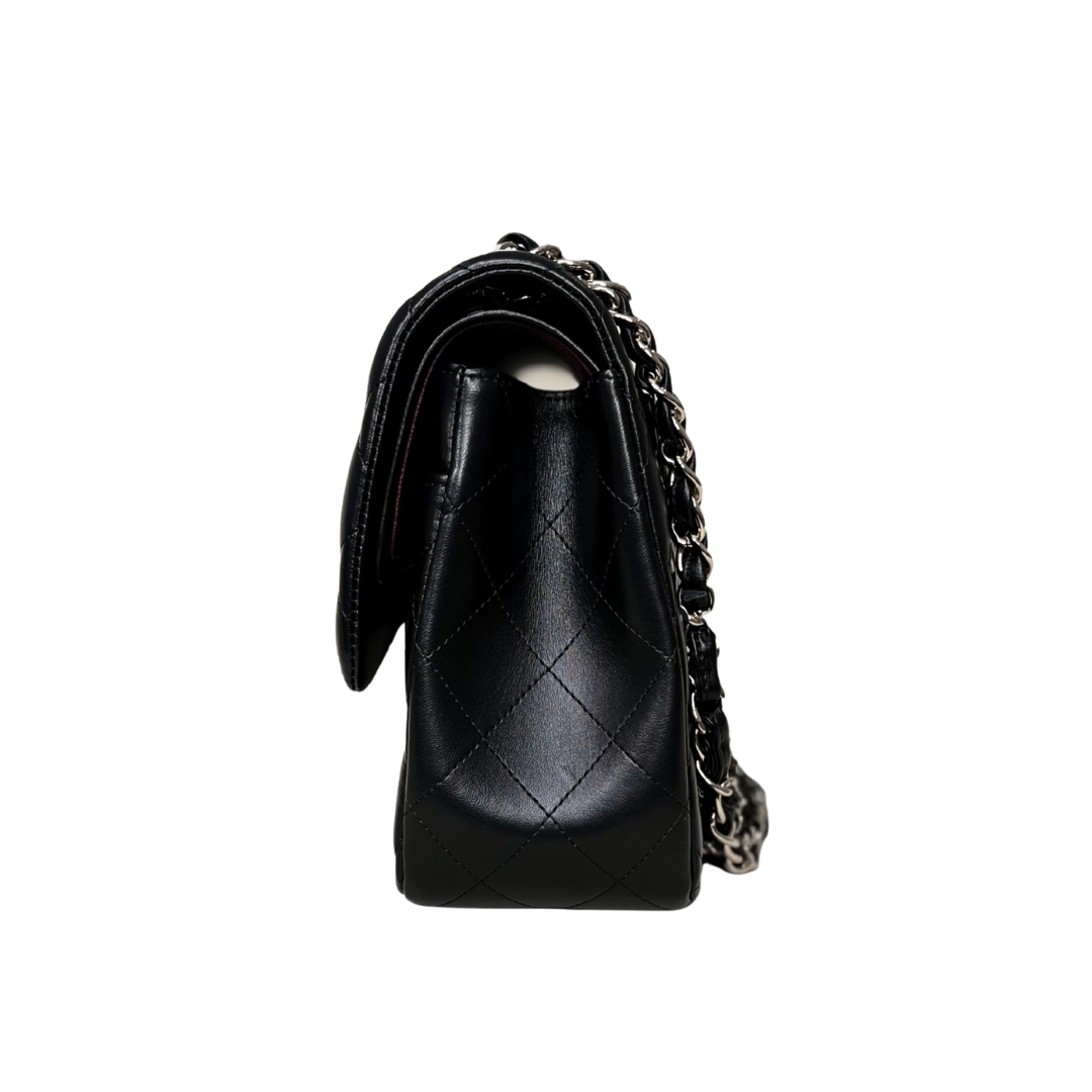 Classic Double Flap Jumbo Black Lambskin Leather Silver Hardware Series 26