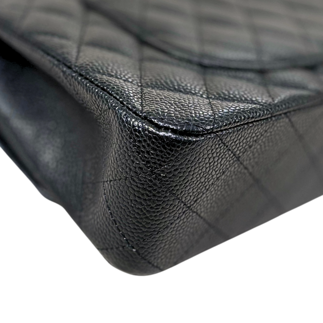 Classic Double Flap Medium Black Caviar Leather Silver Hardware Series 15