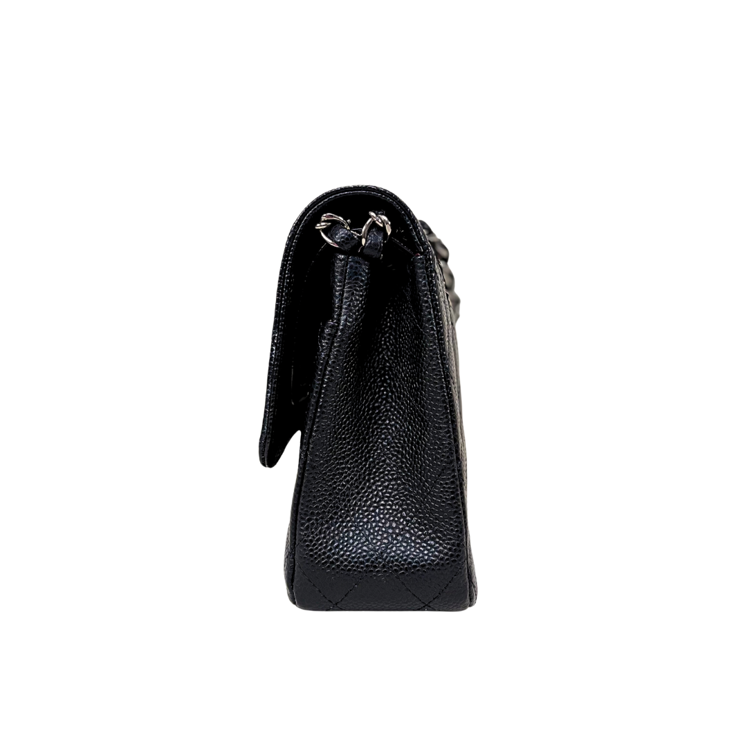 Classic Double Flap Medium Black Caviar Leather Silver Hardware Series 15