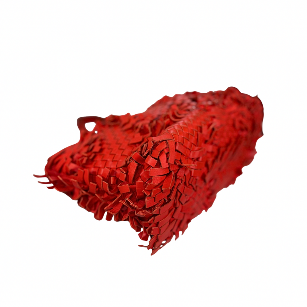 Nappa Intrecciato Lido Patchwork Fringe Tote Bag Red