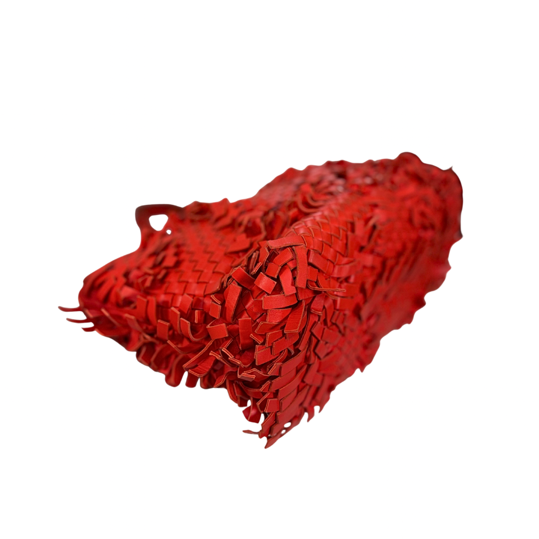 Nappa Intrecciato Lido Patchwork Fringe Tote Bag Red