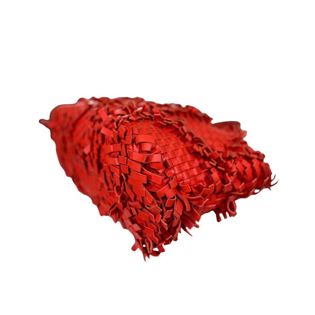 Nappa Intrecciato Lido Patchwork Fringe Tote Bag Red