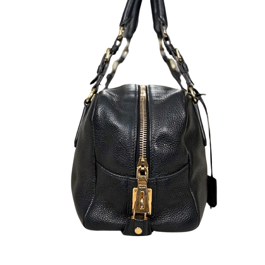 Bauletto Bag Vitello Black Daino Leather Gold Hardware