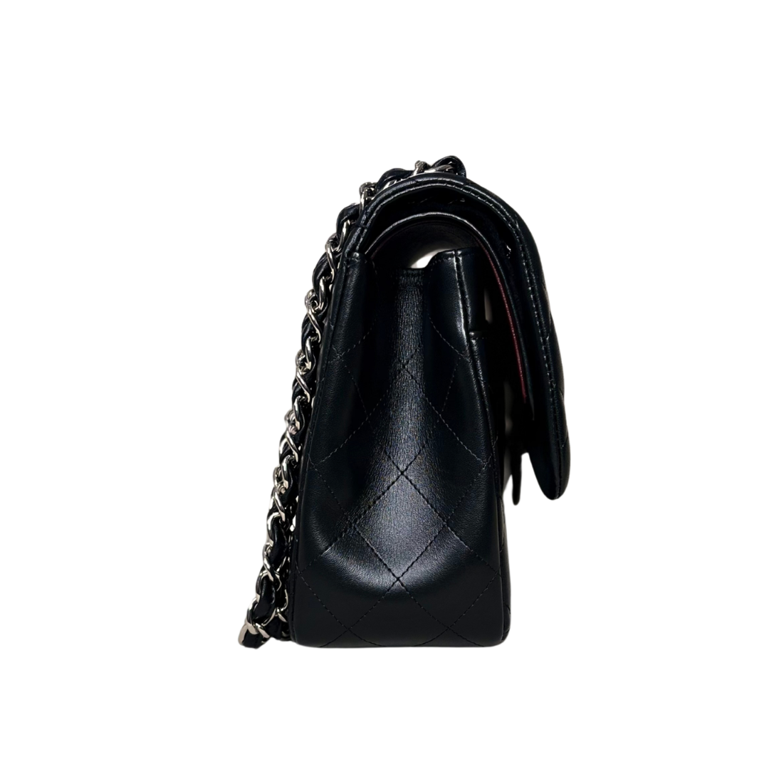 Classic Double Flap Jumbo Black Lambskin Leather Silver Hardware Series 26
