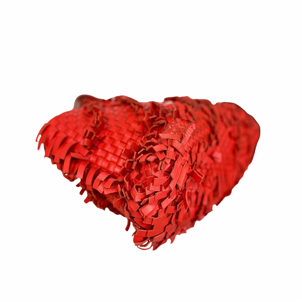 Nappa Intrecciato Lido Patchwork Fringe Tote Bag Red