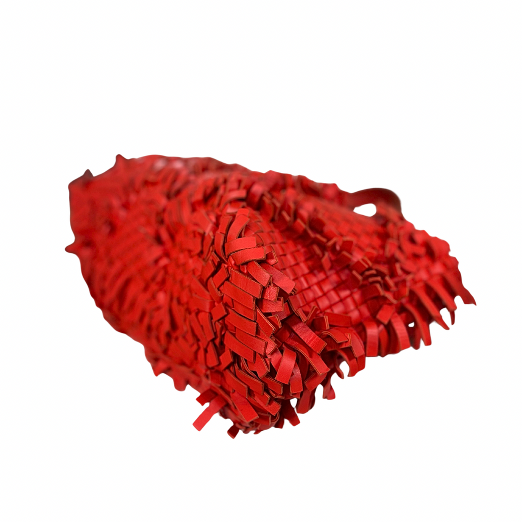 Nappa Intrecciato Lido Patchwork Fringe Tote Bag Red