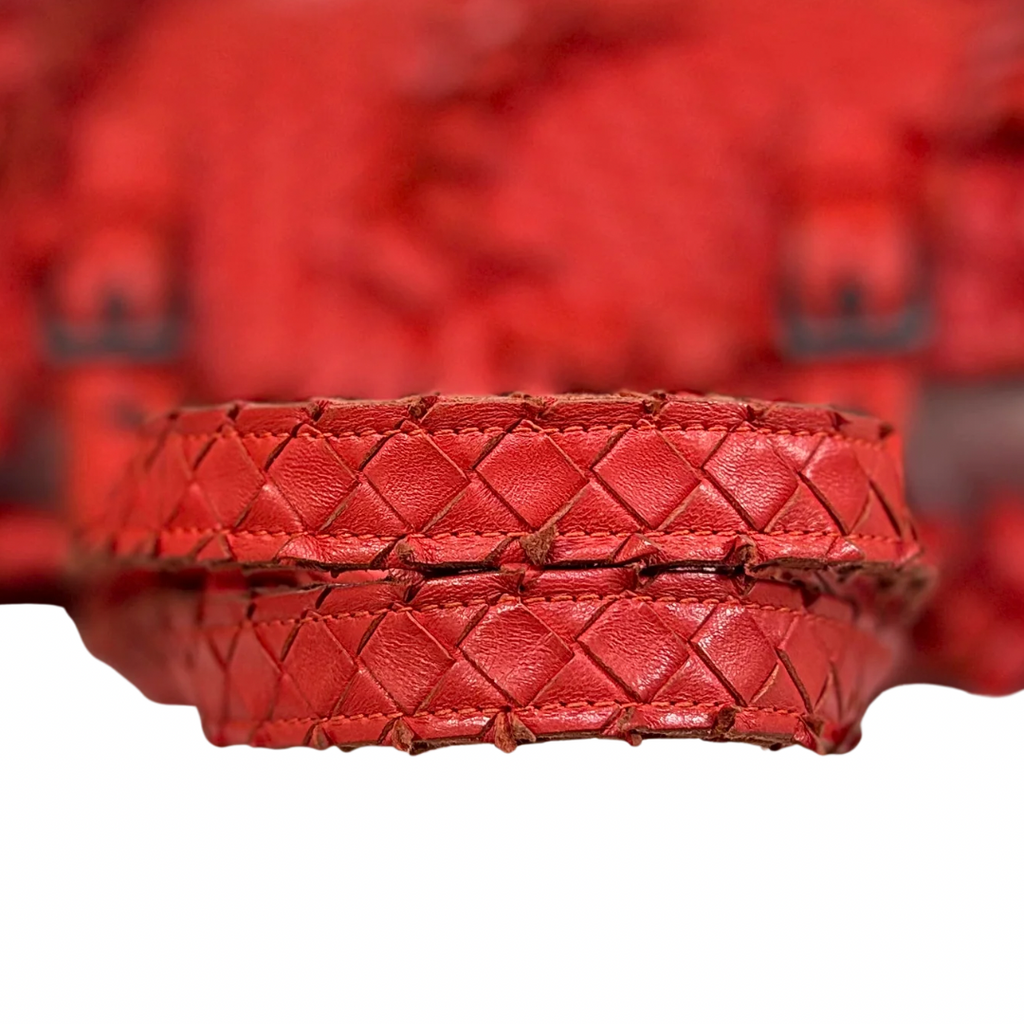 Nappa Intrecciato Lido Patchwork Fringe Tote Bag Red