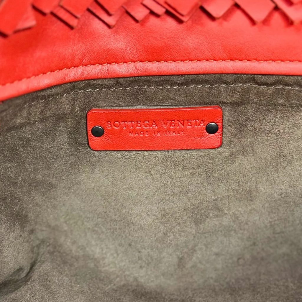 Nappa Intrecciato Lido Patchwork Fringe Tote Bag Red