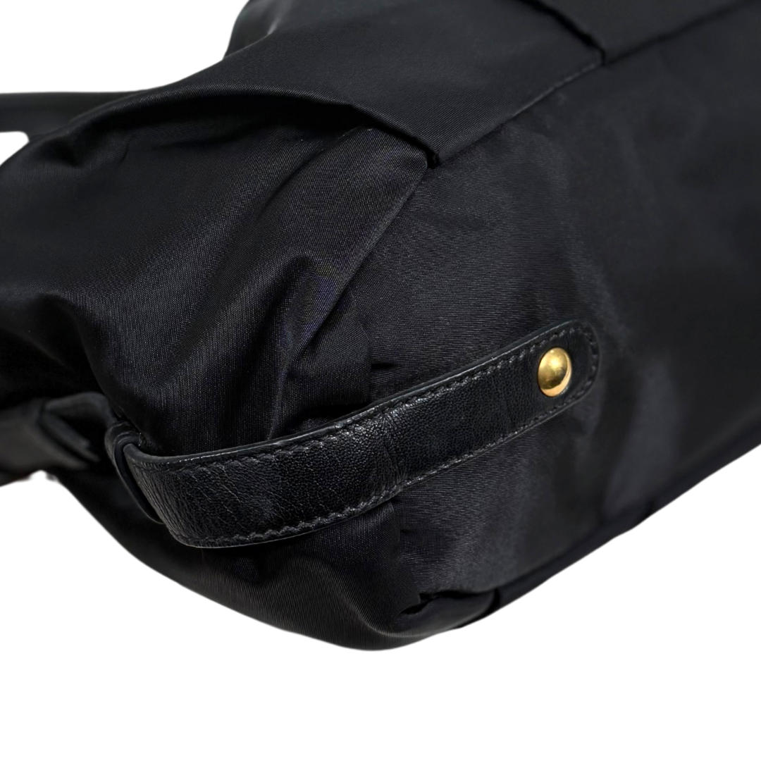 Tessuto Nylon Gauffre Satchel Black Gold Hardware