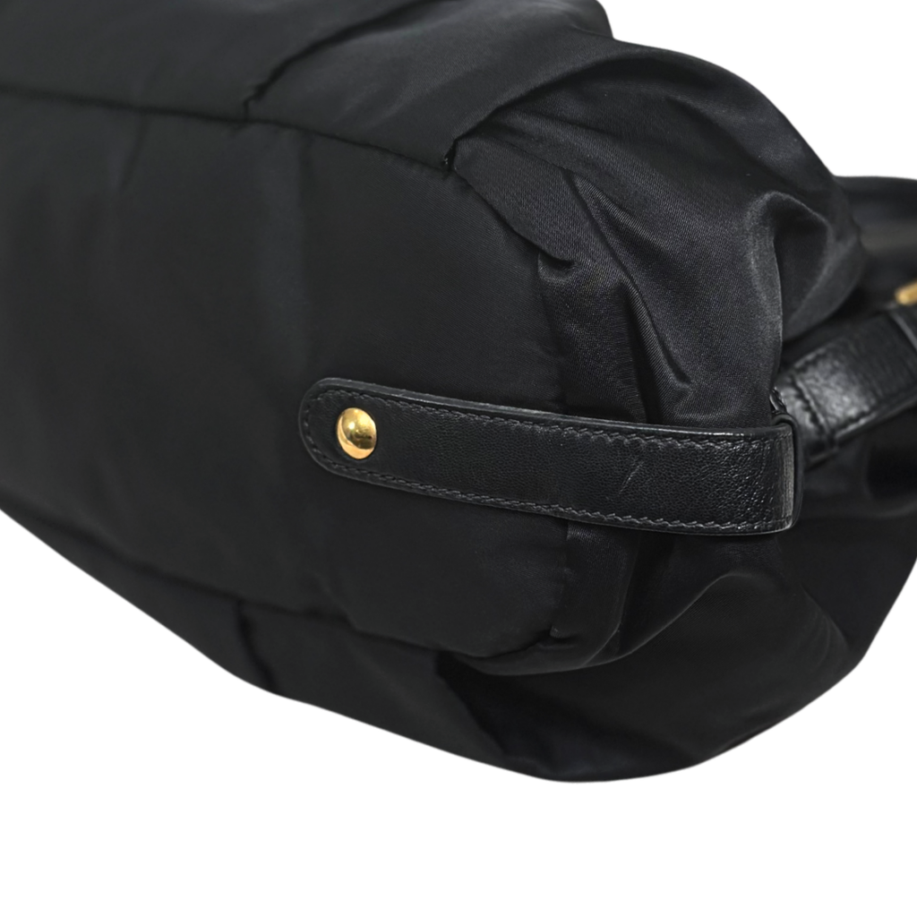 Tessuto Nylon Gauffre Satchel Black Gold Hardware