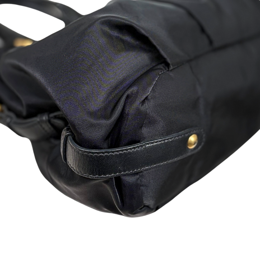 Tessuto Nylon Gauffre Satchel Black Gold Hardware