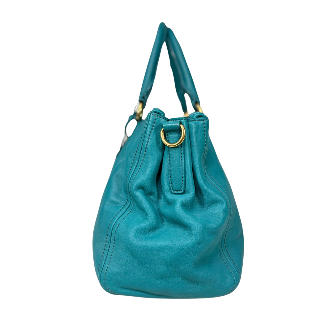 Vitello Daino Leather Bag Turquoise Gold Hardware