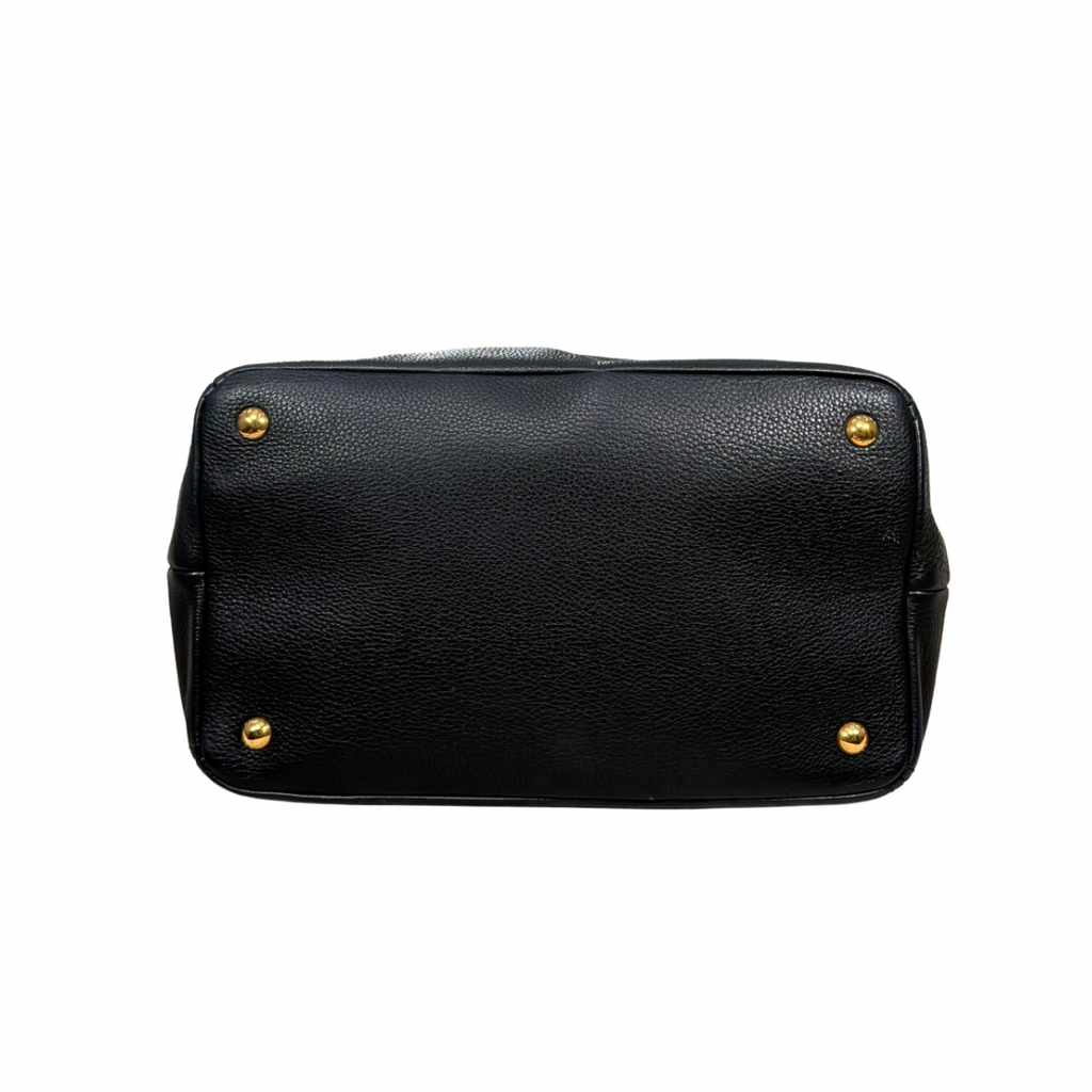 Vitello Daino Tote Bag Black Gold Hardware