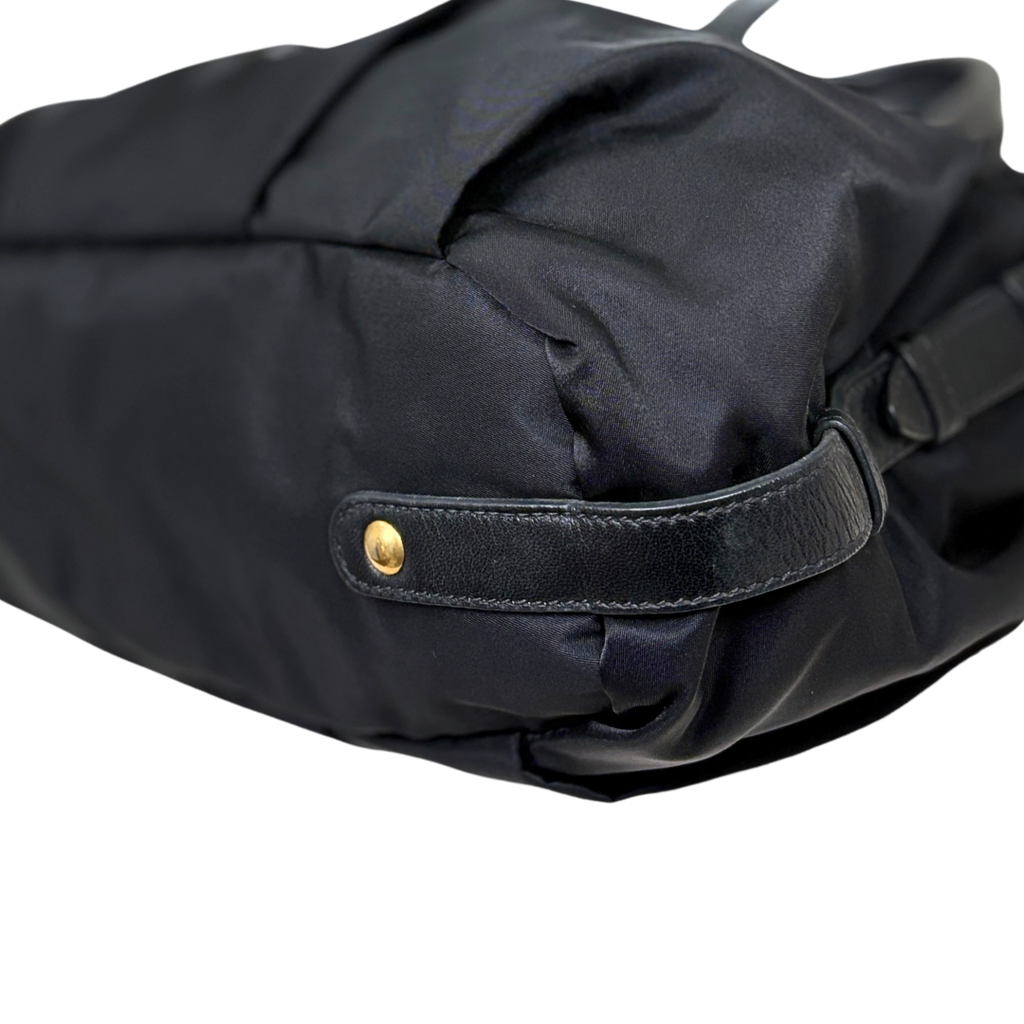 Tessuto Nylon Gauffre Satchel Black Gold Hardware